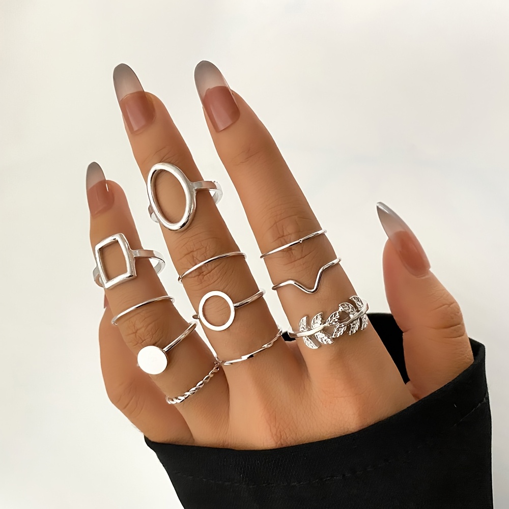 11pc Retro Golden Geometric Stackable Ring Set — Unique Gift